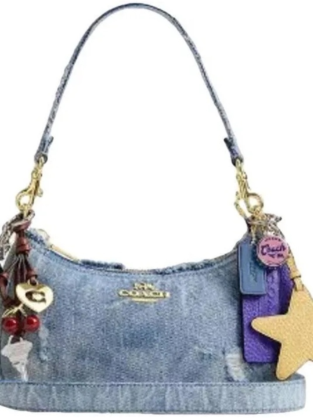 Coach Denim Shoulder Bag with Purple & Gold Charms